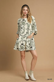 Umgee Boho Printed Balloon Sleeve Mini Dress | Mini Dresses Daverri Fashions