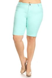 Plus Size High Waist Solid Stretch Short Pants White Shorts