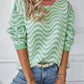 Wavy Striped Round Neck Sweater - DAVERRI FASHIONS