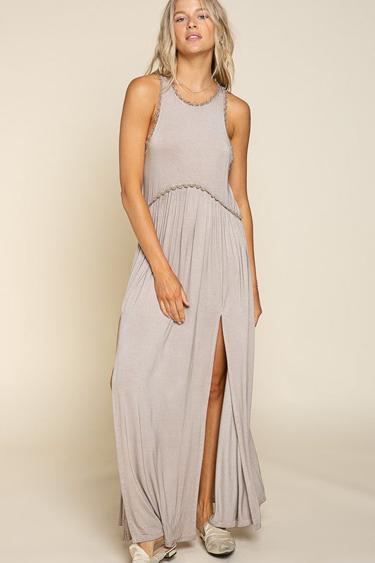 Stone Washed Side Slit Cut Out Maxi Dress Maxi Dresses