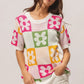 BiBi Flower Checker Pattern Lightweight Sweater Top - DAVERRI FASHIONS