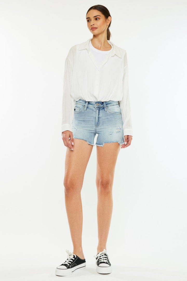 Kancan High Rise Side Slit Denim Shorts Denim Shorts