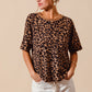 SO ME Leopard Thermal Waffle Knit Loose Fit Top, soft short-sleeve