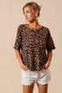 SO ME Leopard Thermal Waffle Knit Loose Fit Top, soft short-sleeve