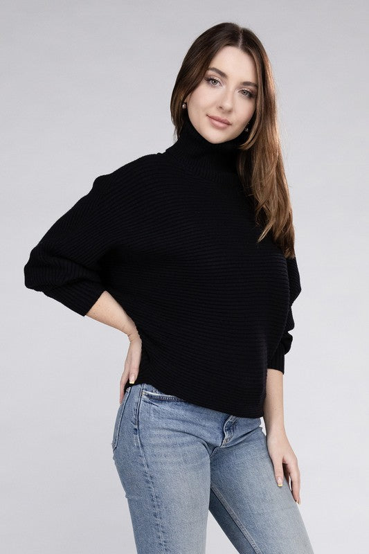 Viscose Dolman Sleeve Turtleneck Sweater Tops