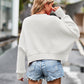 White dropped shoulder round neck long sleeve knit top with ribbed cuffs