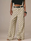 Daverri Polka Dot Wide Leg Jeans: cream trousers with black polka dots, belt