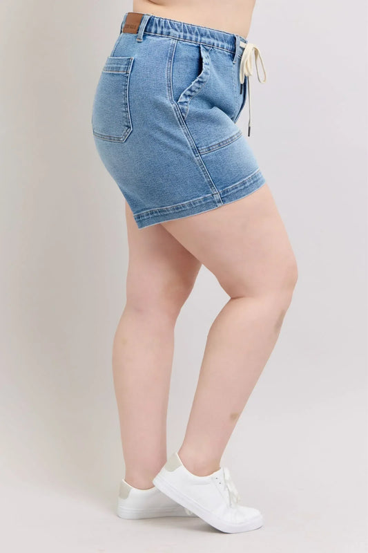 Judy Blue Plus Size High Waist Vintage Wash Denim Shorts - DAVERRI FASHIONS