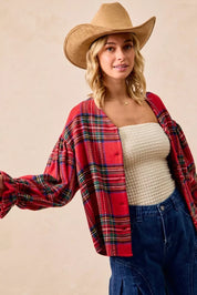 BiBi Christmas Plaid V-Neck Flounce Sleeve Jacket | Jackets Daverri Fashions
