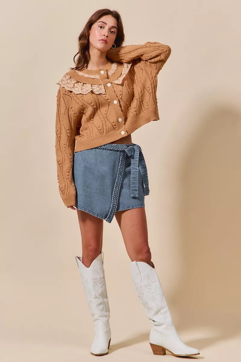 SO ME Wrap Braided Trimmed Denim Skort | Skorts Daverri Fashions