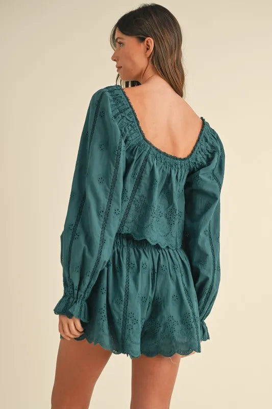 MABLE Embroidered Scalloped Lace Top and Short Set Outfit Sets