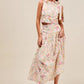 SO ME Floral Printed Woven Shoulder Bow Tie Top and Skirt Set Outfit Sets