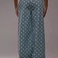 Daverri Polka Dot Wide Leg Jeans in light blue with white polka dots