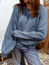 Lace patchwork mineral wash baggy sweatshirt in faded blue with lace trim
