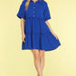 She + Sky Full Size Button Front Frill Tiered Mini Dress Plus Size Dark Blue