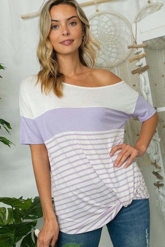 Plus Front Twist Off Shoulder Striped Top Shirts & Tops