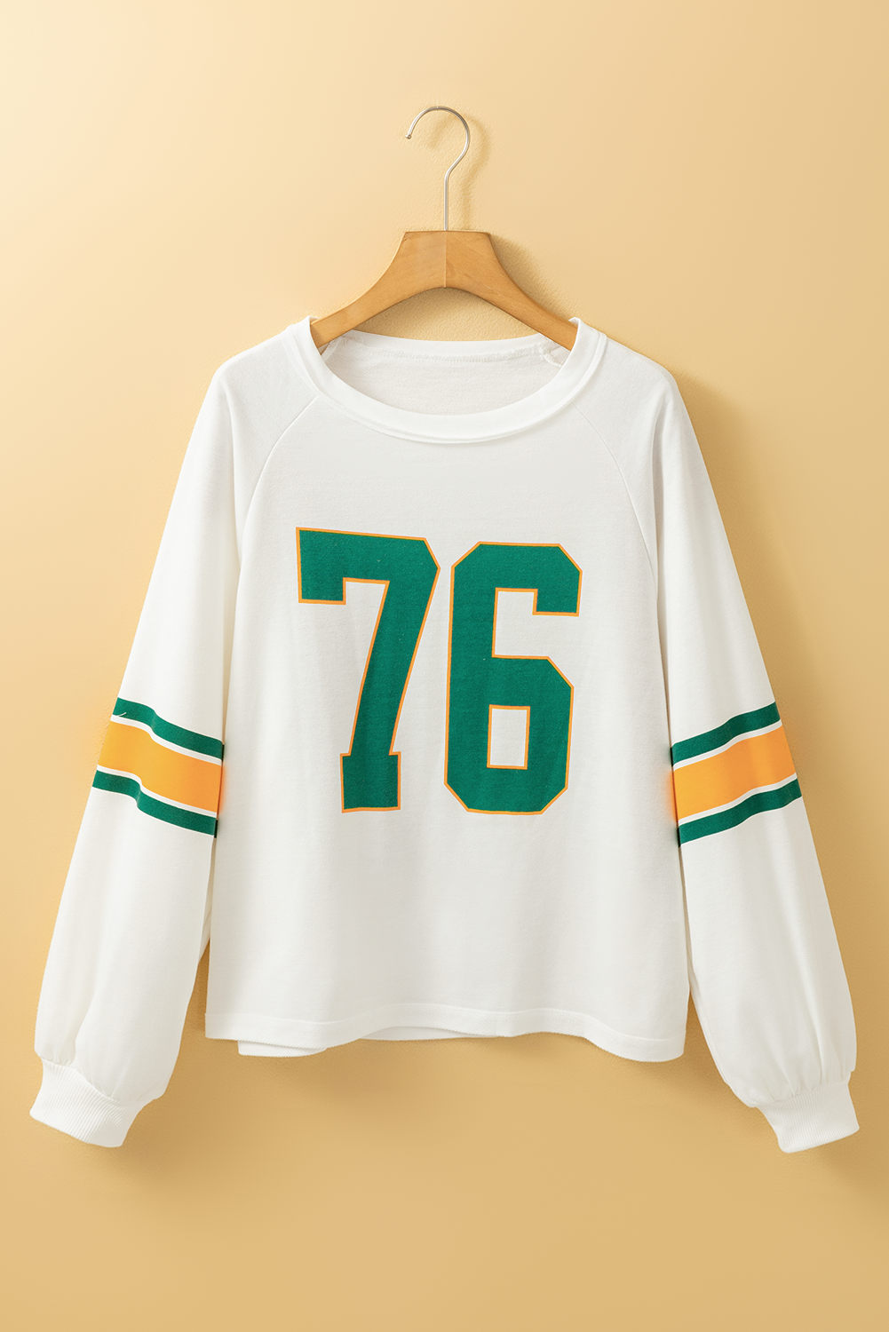 White Number 76 Printed Retro Sporty Long Sleeve Top | Tops/Long Sleeve Tops Daverri Fashions