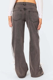 Side Striped Loose Fit Jeans | Jeans Daverri Fashions