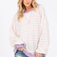 Ces Femme Striped Round Neck Drop Shoulder Sweatshirt Blush Pink Sweatshirts