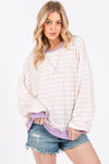 Ces Femme Striped Round Neck Drop Shoulder Sweatshirt - DAVERRI FASHIONS