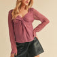 Aemi + Co Twisted Sweetheart Neck Long Sleeve Blouse Dusty Pink Blouses