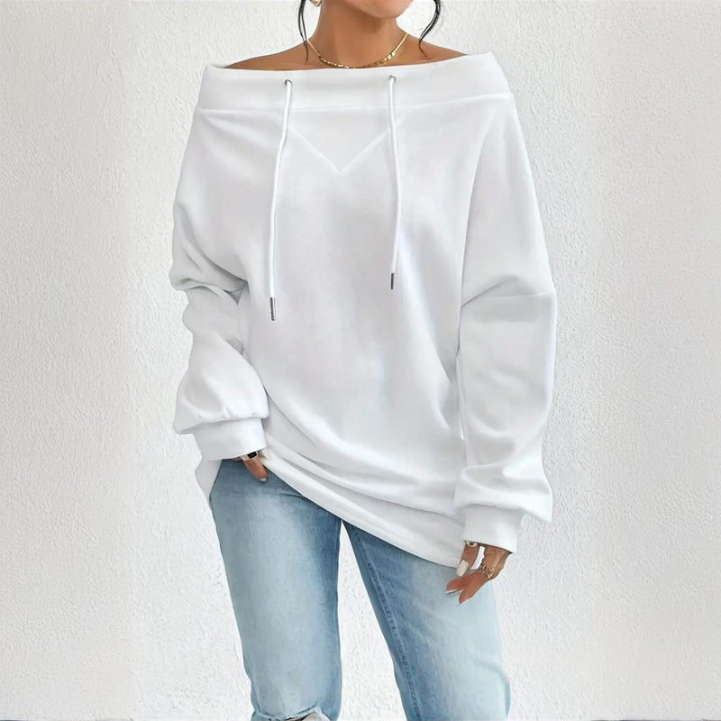 White Boatneck Off-Shoulder Long Sleeve Top Plus Size | Tops Daverri Fashions