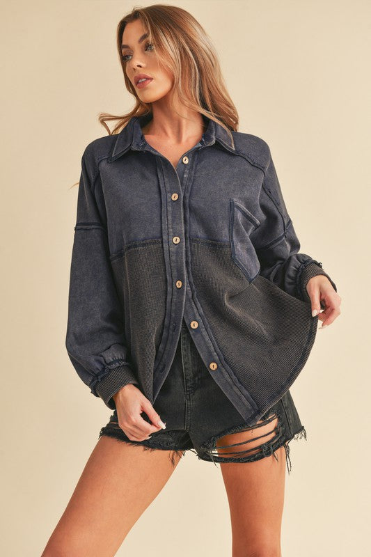 Aemi + Co Acid Washed Exposed Seam Button Up Jacket