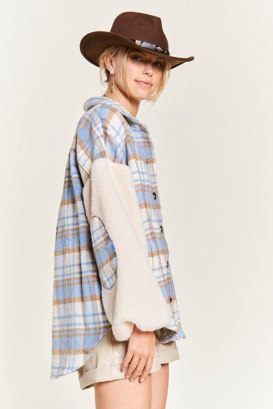 Jade by Jane Plaid Teddy Sleeve Shacket Shackets