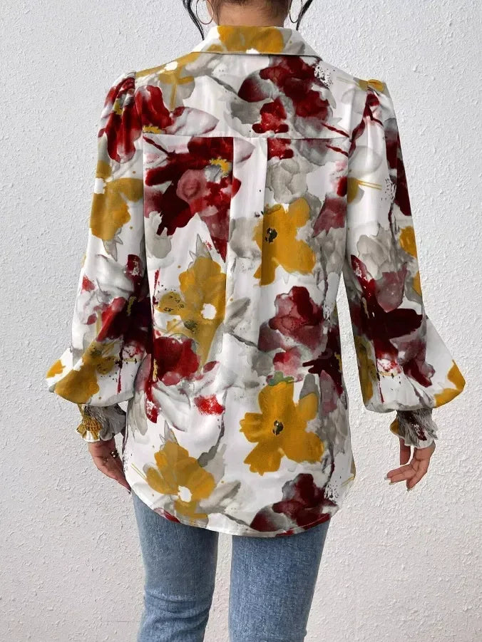 Daverri Fashions Floral Print Long Sleeve Shirt - DAVERRI FASHIONS