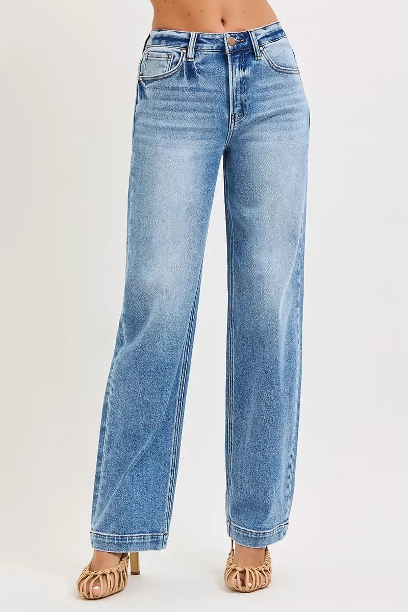 RISEN High Rise Wide Baggy Jeans - DAVERRI FASHIONS