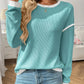 Ribbed Contrast Trim Long Sleeve Top - DAVERRI FASHIONS