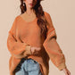 SO ME Oversized Two Tone Textured V Neck Sweater - DAVERRI FASHIONS