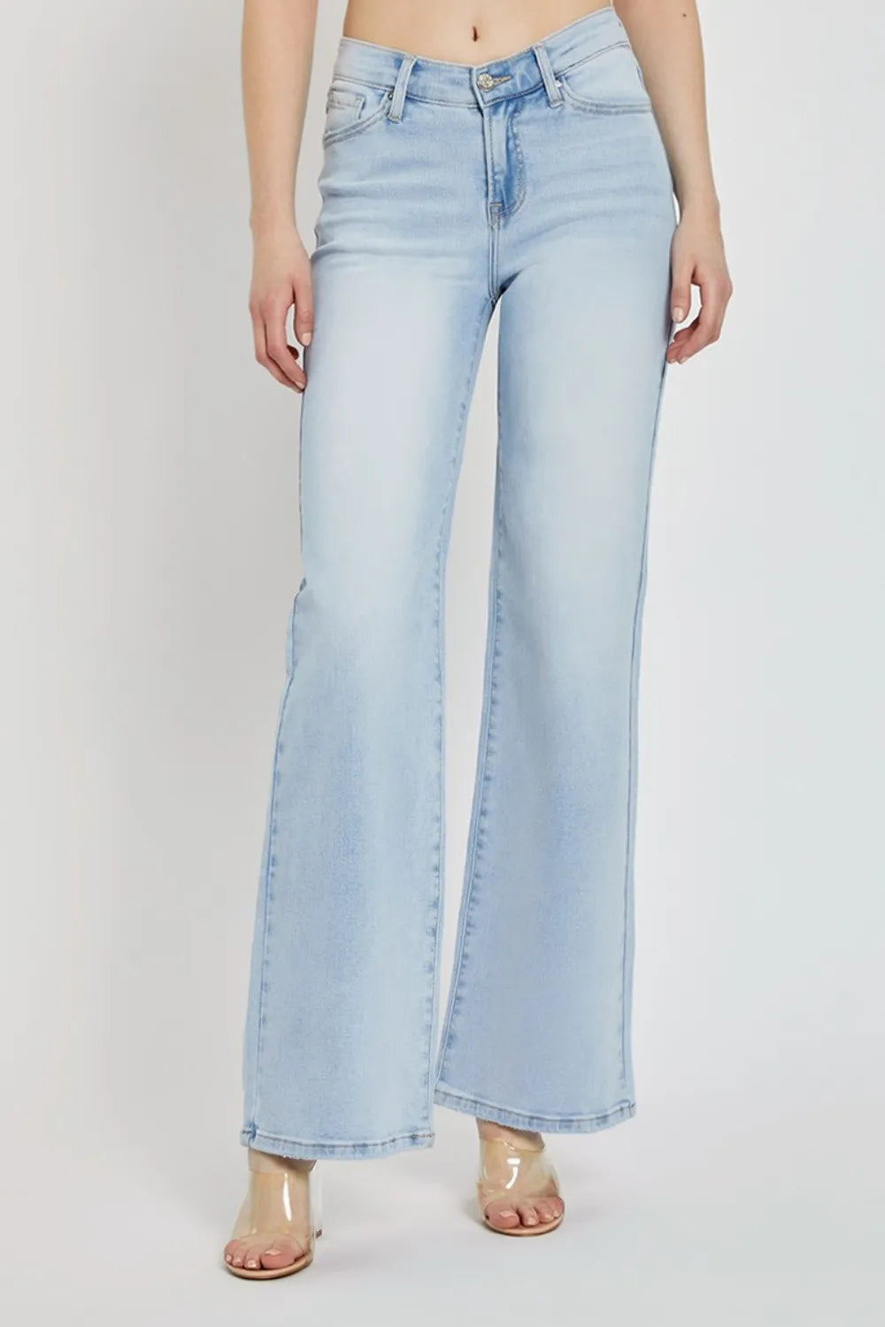 Light RISEN Full Size Wide Leg V Dipped Front Waist Jeans | Jeans Daverri Fashions