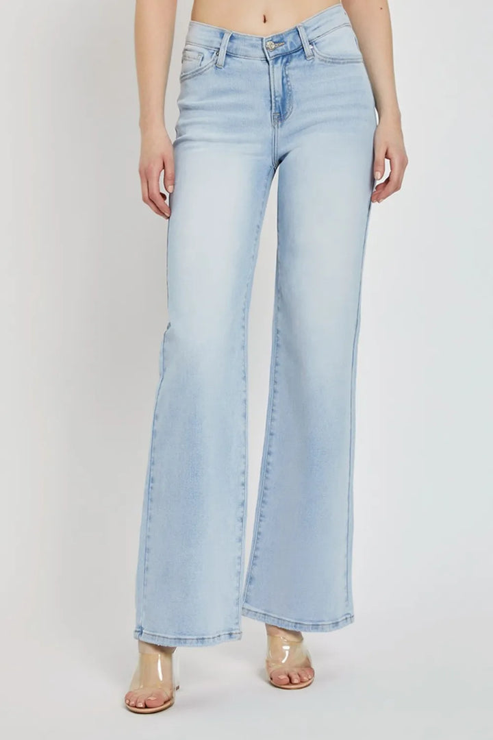Light RISEN Full Size Wide Leg V Dipped Front Waist Jeans | Jeans Daverri Fashions