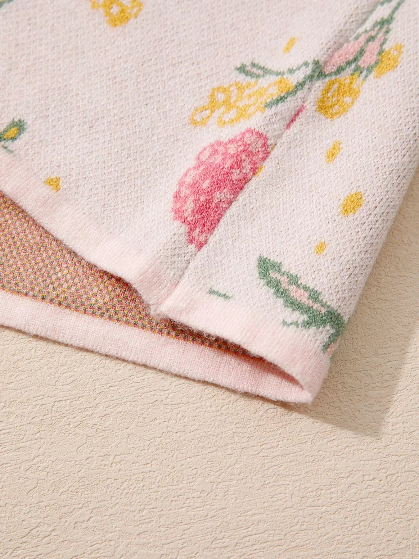 Floral Pattern Striped V Neck Loose Sweater - DAVERRI FASHIONS