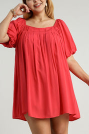 Umgee Full Size Squared Neck Puff Sleeve Mini Dress | Mini Dresses Daverri Fashions