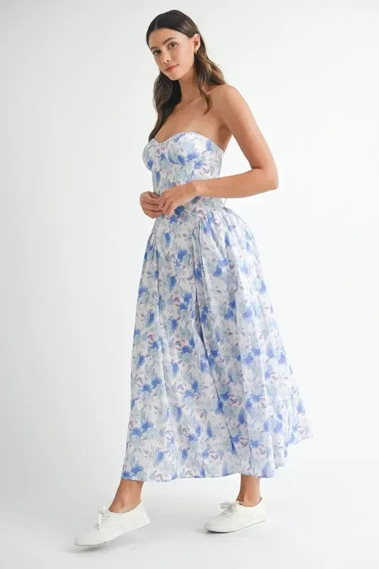 MABLE Sweetheart Neckline Floral Printed Midi Dress - DAVERRI FASHIONS
