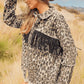 Leopard Fringe Detail Collared Neck Denim Jacket - DAVERRI FASHIONS