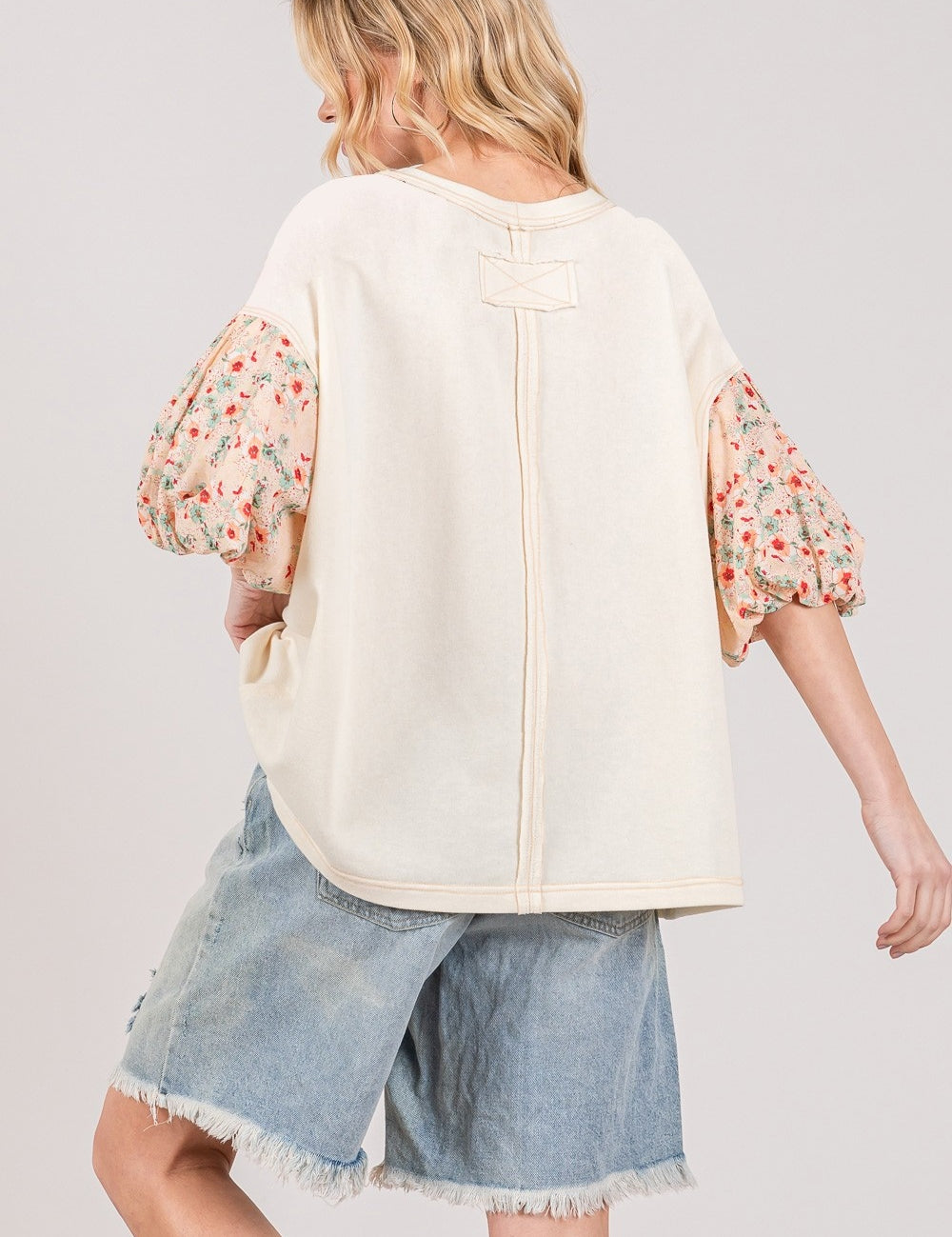 SAGE + FIG Round Neck Bubble Sleeve Oversize Top