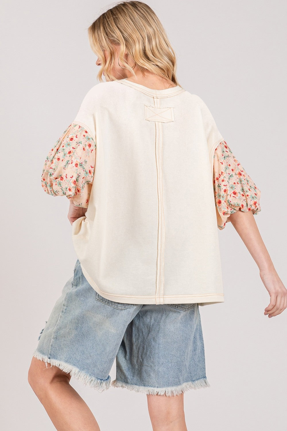 SAGE + FIG Round Neck Bubble Sleeve Oversize Top Tops