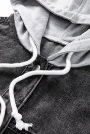 Distressed Drawstring Long Sleeve Hooded Denim Jacket | Denim Jackets Daverri Fashions