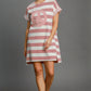 Umgee Peace Applique Striped Short Sleeve Mini Dress Dusty Pink S