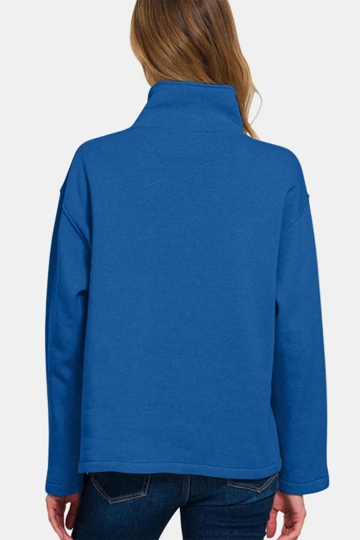 Zenana Turtleneck Half Snap Fleece Sweatshirt Sweatshirts