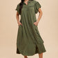 Annie Wear Mineral Washed Button Down Puff Sleeve Shirt Dress Tops