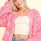 VERY J Shaggy Yarn Knit Zip Up Jacket Tops