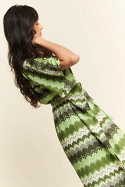 Davi & Dani Multi Color Wavy Tie Waist Flowy Sleeve Dress | Daverri Fashions