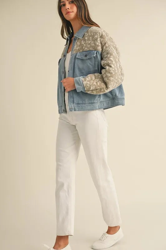 MABLE Quilted Paisley Print Contrast Denim Jacket