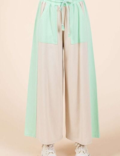 Mittoshop Color Block Wide Leg Pants Natural Mint