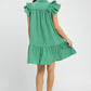 Umgee Flutter Sleeve Tiered Dress in teal with ruffles and tiered hem