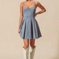 Light blue SO ME A-line fit and flare denim mini dress with thin straps